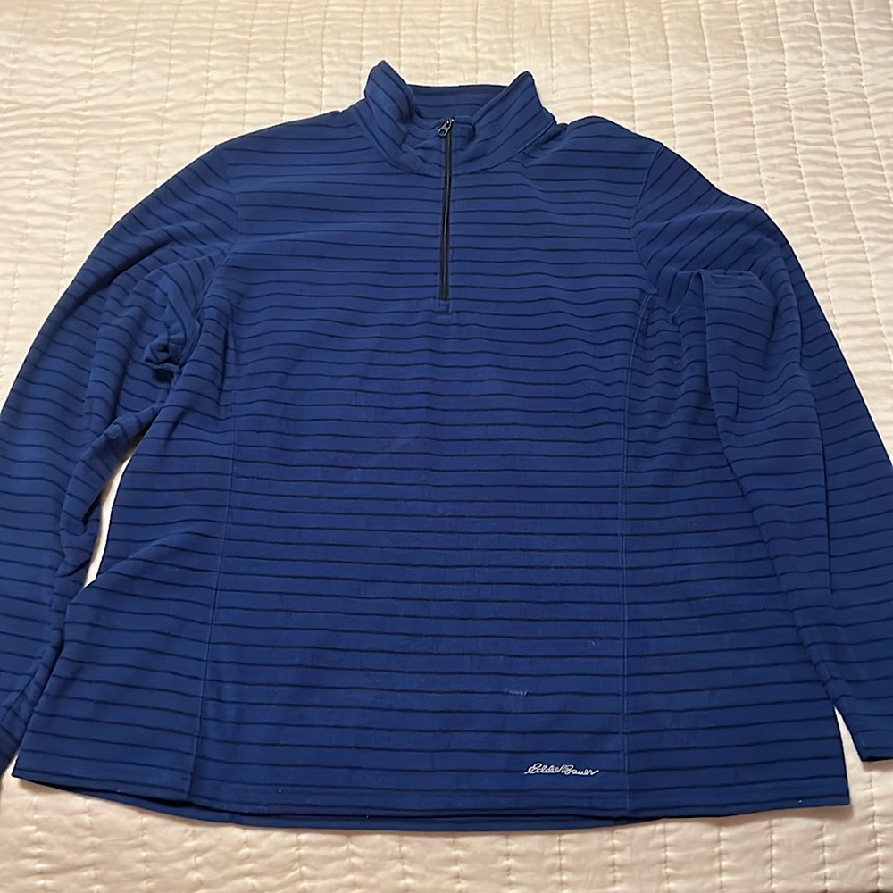 Eddie Bauer fleece top. XL. Royal blue with black stripes.